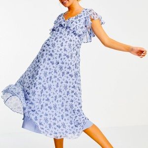 ASOS maternity floral ruffle detail midi dress